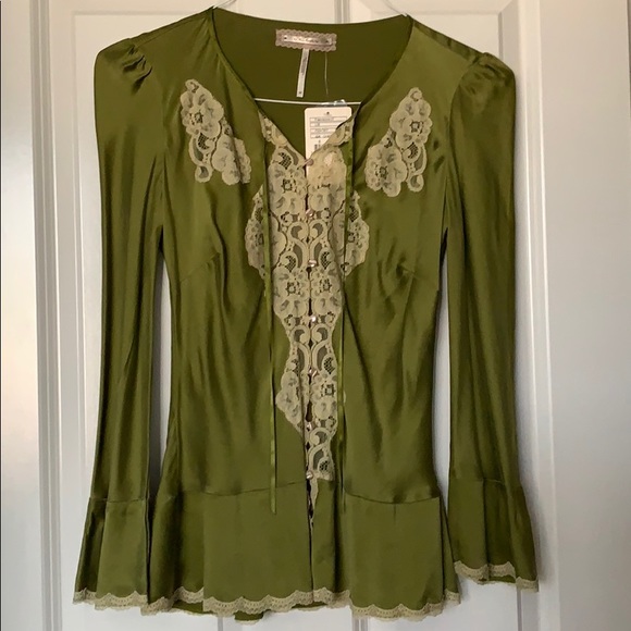 Free People Tops - Free People Lace Silk Long Bell Sleeve Top Small